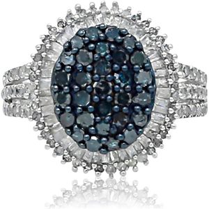 Anillo de cóctel Ornaatis Diamond Halo Cluster de 1.90 quilates con corte redondo y baguette, color G-H, plata de ley, joyería de fiesta para mujer - Product Image 1