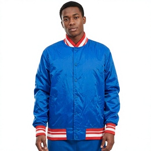 Veste de baseball bleue pour homme, couleur unie, polyester, col rabattu, boutons sur le devant, style décontracté, vêtements d'automne - Product Image 2