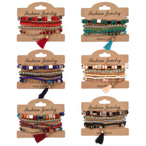 Fashion Jewelry Beaded Bracelets Set Tassel <b>Charm</b> Multicolor Elastic <b>Bangles</b> Unisex Gift Made In China - Product Image 1