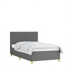 Modern Twin XL Bed <b>Frame</b> Dark <b>Grey</b> Polyester Plywood Soft Headboard Wooden Bed - Product Image 1