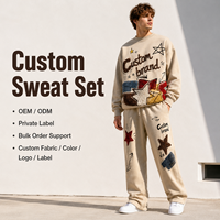 Ensemble de survêtement à étiquette privée, col rond, patch en chenille, pantalon de jogging à cordon de serrage, ensemble de survêtement décontracté pour hommes, streetwear