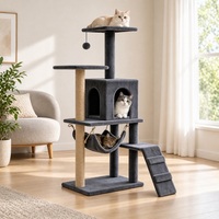 Arbre à chat multi-niveaux en gros pour chats de taille moyenne, tour à chat avec 2 condos, hamac, poteau à gratter en sisal et échelle d'escalade