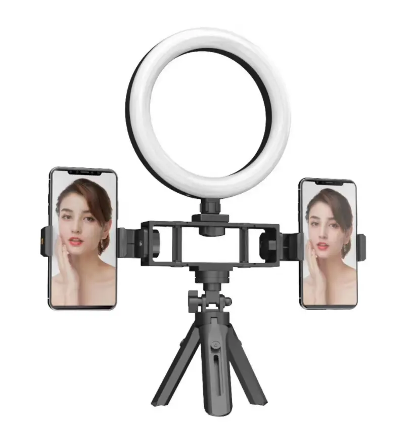 LED 6 inch selfie video studio camera shooting photography ring light lamp with mini tripod stand 2 phone clips for iphone