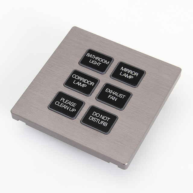 Aluminum Brushed CNC Style 1-5 Panels Modular Design Smart Hotel 12V DC Dry Contact 6 Gang Push Buttons Switches