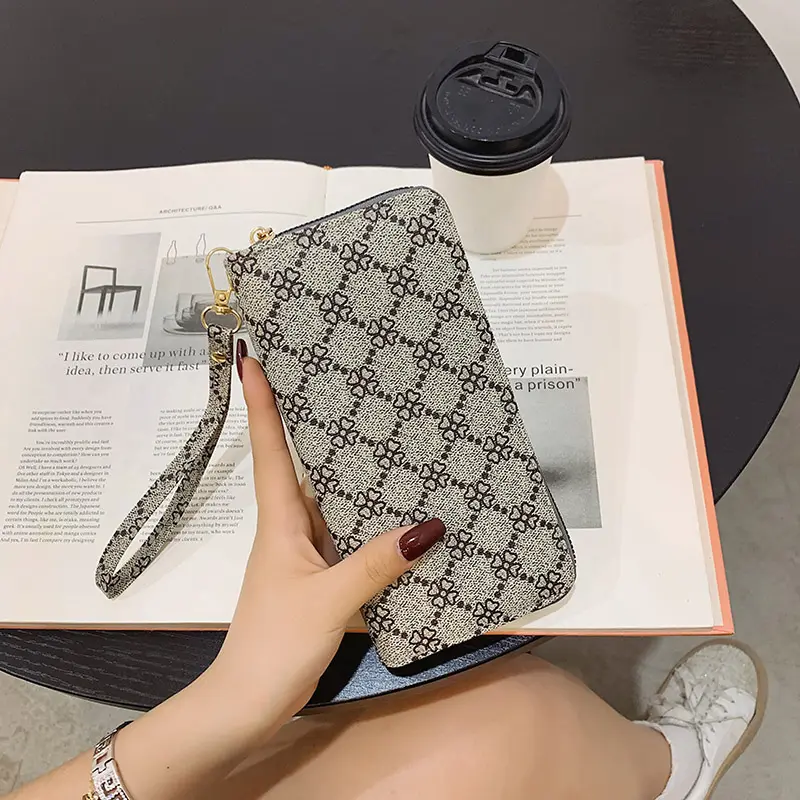 Bolso de mano largo con cremallera para mujer y hombre, Cartera de gran capacidad, tarjetero, 2021