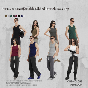 Custom Logo Cotton Gym Muscle Sleeveless Sportswear <strong>Singlet</strong> Workout Fitness Ribbed Stretch Tank Top Sport Vest <strong>for</strong> <strong>Men</strong> 430GSM - Product Image 3