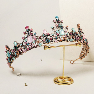 Vintage oro lujo siete colores diamante corona nupcial aleación corona garra ajuste accesorio para el cabello para boda reina fiesta de cumpleaños - Product Image 4