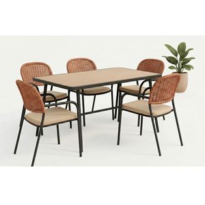 Nordic Style Outdoor Garden Furniture Black Metal Frame PE Rattan Wicker Back Dining Arm <b>Chair</b> with Cushion for Patio Hotel - Product Image 1