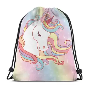 Low MOQ Cute Rainbow Unicorn Drawstring Backpack Bag for Men Women Promotional Sportpacks