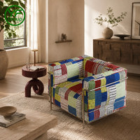 Fauteuil lounge moderne personnalisé en tissu patchwork, mobilier de maison, structure en acier inoxydable, canapé d'appoint contemporain pour salon
