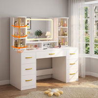 Coiffeuse moderne à 7 tiroirs avec miroir LED et design panneau pour hôtels et chambres à coucher – Grande capacité de rangement pour maquillage