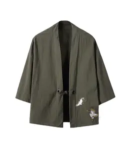 OEM Men long Sleeve Linen Kimono style jacket shirt