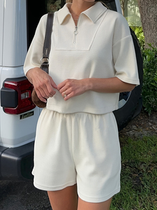 Unisex Summer Sports Leisure Solid Polo Collar <b>Top</b> Sports <b>Shorts</b> | Half Placket <b>Short</b> <b>Sleeve</b> <b>Knitting</b> Breathable Daily Wear - Product Image 3