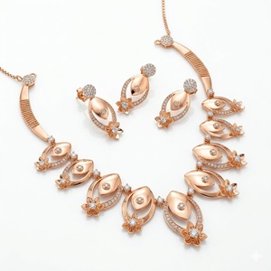 925 Silver Italian Rose Gold Necklace Set with Matching <b>Earrings</b> <b>Crystal</b> <b>Studded</b> Designer Jewelry for Women - Product Image 5