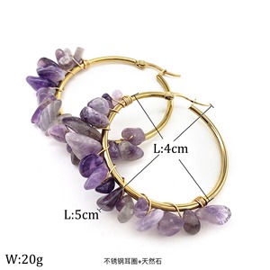 Crystal Hoop <b>Earrings</b> With Natural Stones Stainless Steel Geometric Design Everyday Wear - Product Image 2