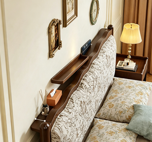 <span class=keywords><strong>Lit</strong></span> en bois massif de style français moderne et vintage avec tête de <span class=keywords><strong>lit</strong></span> capitonnée florale festonnée, cadre de <span class=keywords><strong>lit</strong></span> en noyer avec <span class=keywords><strong>rangement</strong></span> à vérin à gaz - Product Image 5