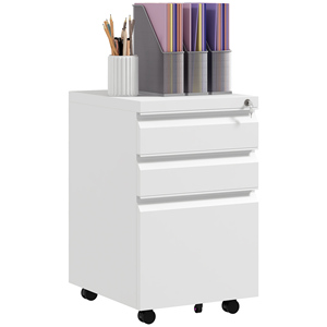 Vinsetto Gabinete Oficina 3 Cajones con Barra Ajustable y Bandeja, Acero, 37x43,5x60 cm, Blanco - Product Image 1