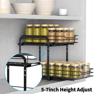Étagère à épices <span class=keywords><strong>extensible</strong></span> à 2 niveaux pour lave-vaisselle Étagère d'évier relevable pour armoires de cuisine Supports de rangement pour la cuisine - Product Image 4