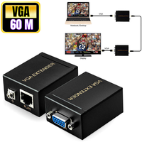 Konverter Penguat Sinyal VGA ke RJ45 100M 60M Melalui Kabel Ethernet CAT-5E/6, Transmitter dan Receiver