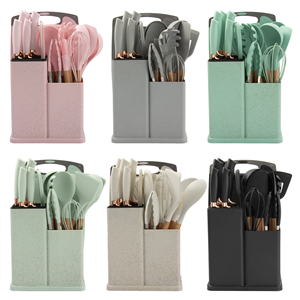 Bán Buôn Dày 19 Pcs Set Silicone Đồ Dùng Nhà Bếp Phụ Kiện Nấu Ăn Công Cụ Thiết Lập Thìa Khuấy Đồ Dùng Nhà Bếp Tay Cầm Bằng Gỗ - Product Image 2