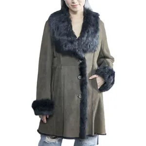 Jaqueta de couro de pele de carneiro, vestuário para mulheres, rosto duplo, alta qualidade, preço em atacado