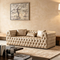 Canapé Chesterfield classique en cuir capitonné, canapé moderne à rangées droites avec boutons capitonnés, canapé de luxe pour salon, canapé 3 places, meubles pour la maison