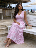 Nouvelle Robe de Soirée Sans Manches Coupe Empire en Velours Côtelé Écologique Grande Taille avec Volants pour Femmes Courbes