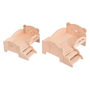 เตียงหนูแฮมสเตอร์ไม้พร้อมบันไดสีธรรมชาติออกแบบการ์ตูนบ้านสัตว์เลี้ยงไม้เนื้อแข็งสำหรับสัตว์ขนาดเล็กรูปทรงสี่เหลี่ยมผืนผ้า - Product Image 2