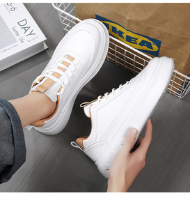 <b>White</b> <b>Lace</b>-Up Platform Sneakers Round Toe Cushioned Rubber Outsole All Seasons Synthetic Upper Drop shipping - Product Image 2