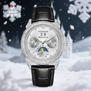 HANBORO 시계 왕 남성용 럭셔리 자동 기계식 시계 풀 다이아몬드 장식 유리 다이얼 창 포인터 디스플레이 - Product Image 2
