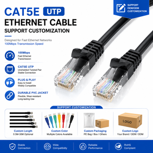 Cable Ethernet Cat5e UTP Personalizado OEM, 26AWG, RJ45, Cable de Red LAN, Cable de Conexión de PVC para Router, PC, Switch, Computadora - Product Image 1