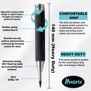 Assorts Center <b>Punch</b> Set 130mm 140mm Spring Loaded Adjustable Knurled Handle CR-V Steel - Product Image 5