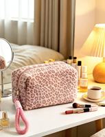 Pochette de maquillage en fourrure de léopard DICHOS, portable, avec sangle de poignet, en peluche, pour ranger les cosmétiques