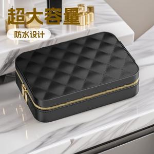 Sac de rangement pour maquillage en PU noir avec miroir, fermeture à glissière, trousse de toilette portable pour les voyages et l'usage quotidien - Product Image 3