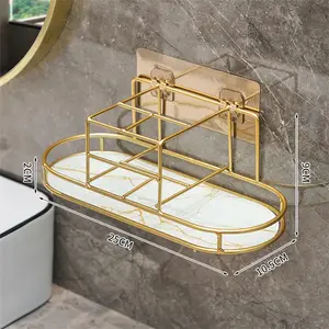 Metal Wire Welded 3 Compartments Toothbrush Holder Wall Mounted Sticky Wall Tooth Brush Rack For Home Storage