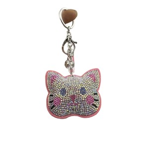 Porte-clés Chaton en Cristal Scintillant avec Pendentif de Sac pour <span class=keywords><strong>Femme</strong></span>, Motif Chat de Dessin Animé Porte-Bonheur, avec Pompon Diamant et Clochette - Product Image 2