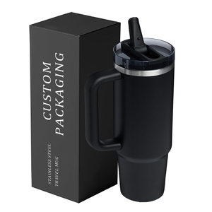 Taza de viaje personalizada de 40oz, vaso de botella Tumblr, vaso aislado de acero inoxidable frío y caliente con pajita abatible y Asa - Product Image 1