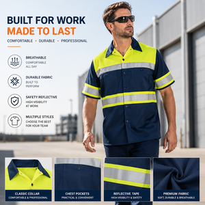 Custom Work <b>Shirt</b> Men's <b>Hi</b> <b>Vis</b> Reflective Safety <b>Shirt</b> Short Sleeve Workwear Custom Logo Private Label OEM ODM Manufacturer - Product Image 2