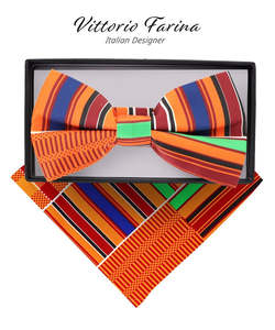 ชุดผูกโบว์ผ้าซาตินลาย Kente ของผู้ชายชุดปักลายผ้าฝ้ายโพลีเอสเตอร์แบบเรียบพร้อมกล่องของขวัญ - Product Image 2