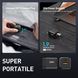 شاحن توموكس 20 واط <span class=keywords><strong>USB</strong></span>-C بمنفذين صغير للهواتف المحمولة، شاحن حائط متعدد المنافذ بشعار مخصص، شاحن سريع بتقنية GaN مع شهادات CE وROHS وCB - Product Image 3