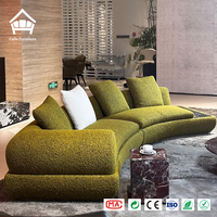 Canapé sectionnel incurvé moderne en tissu bouclé avec table d'appoint en marbre pour villa, hôtel, salon – Meubles sur mesure tout-en-un