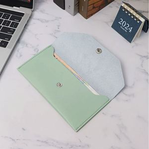 Wholesale Envelope Style PU Leather <b>Wallet</b> Customizable Snap Button <b>Card</b> <b>Holder</b> Cash Credit <b>Card</b> Button Open - Product Image 1
