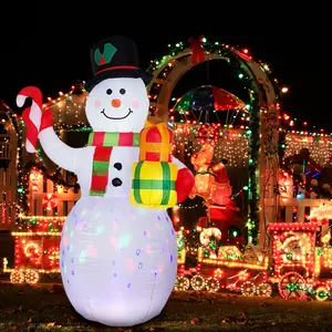 Bonhomme de neige gonflable de Noël avec des lumières rotatives et le père Noël avec des lumières vives décorations de cour d'explosion de Noël