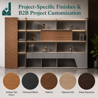 Meuble de rangement mural complet pour bureau, avec éclairage intégré, panneaux cannelés, pour bureau de direction et usage commercial