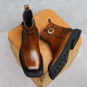 Men's Casual <b>Retro</b> Ankle Boots Stylish New Cowhide Waterproof Non Slip British Style Slip-On Closure Winter Autumn Leather Boots - Product Image 1