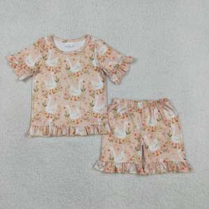 Ensembles de vêtements d'été décontractés pour petites filles, style boutique, motif fleur d'oie, respirants, nouveaux designs, vente en gros, nouveaux styles - Product Image 2