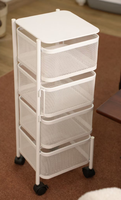 Étagère de rangement de cuisine rotative à 4 niveaux, en métal, avec paniers carrés en treillis, chariot à roulettes pour fruits et légumes, pour garde-manger