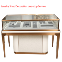 Présentoir de table de luxe en bois avec logo personnalisé Shang Liang, éclairage intégré, acier inoxydable, bleu et blanc, pour bijoux, certifié ISO9001