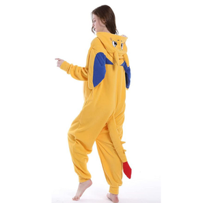 <span class=keywords><strong>Pigiama</strong></span> Intero da Donna di Alta Qualità a Forma di Dinosauro Giallo Invernale Carino Animale Tinta Unita in Maglia Flanella Maniche Lunghe Vita Alta Morbido - Product Image 2