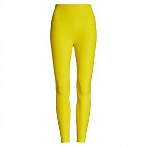 Leggings de yoga taille haute longueur intégrale jaune uni sans couture en Spandex et Nylon avec taille élastique - Product Image 1